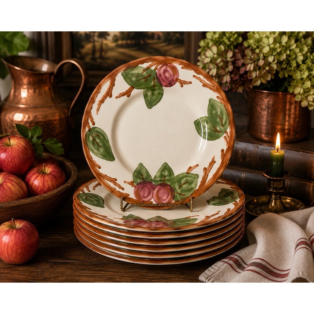 Vintage Set of 8 Franciscan Apple Dinner Plates 10 5/8" Hand Painted California